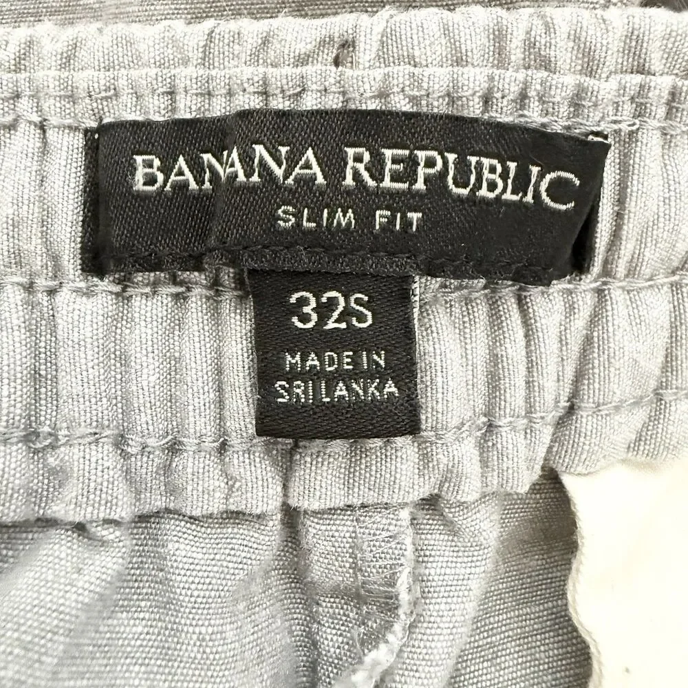 Banana Republic Mens 32S Gray Slim Fit Linen Cotton Drawstring Pants
